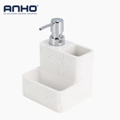Wholesale Polyresin Multi-Functional Soap Dispenser Kitchen Lotion Pump Bottle Sand Stone Effect