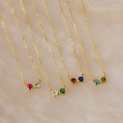 Twelve Birthstone Pendant Necklace Link Chain Cubic Zirconia Monthly Birth Stone Jewelry for Women Trendy Gift