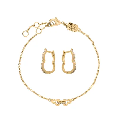 Woman S925 Silver Gourd Moissanite Bracelet Set Classic 18k Gold Plated Paved Diamond Gourd Jewelry Set Summer Jewelry Gift