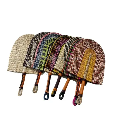 Handmade Weave Rattan Fan Bohemian Art Decorative African Style Rustic Farmhouse Seagrass Material for Weddings
