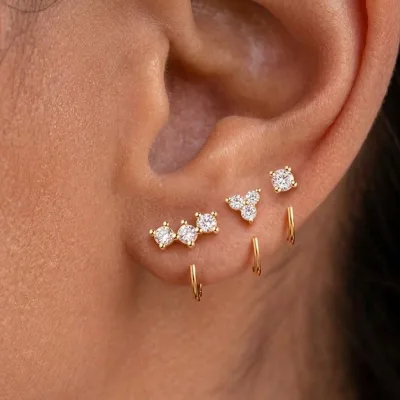 Wholesale Hot Selling Half Ear Stud Small Hoop Earrings With Dainty Stackable Style Cubic Zirconia Jewelry for Daily Wear Gifts