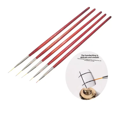 Professional Wood Nail Art Long Pole Wire Drawing Pen & Fine Colored Brush Set for Flower Painting