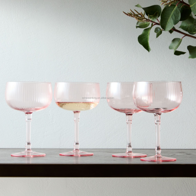 Elegant Esme Pink  Colored Ribbed Fluted Red Wine Glass Sets