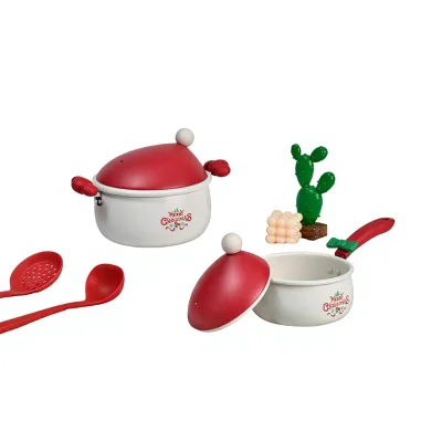 Cooker king Cute Style Christmas Hat 20 cm Non-Stick Die Cast Aluminum Pot Set Soup Pot Set Suitable for Holiday Gifts
