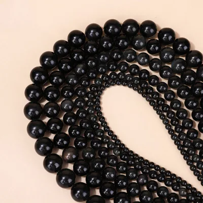 Natural Silver Obsidian Beads Round Loose Gemstone Beads for Bracelet Necklace DIY Jewelry Making Wholesale