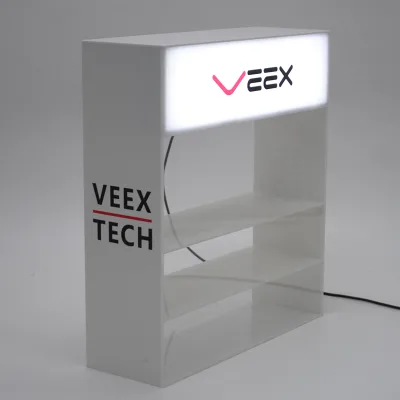 White Acrylic Display Case with Built in LED Light Box Customized Logo Stand for Cigarette Shop Counter and Retail Exhibition