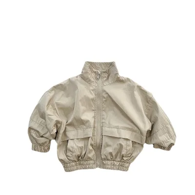 2025 Spring and Autumn New Boys' Outerwear Jacket Casual Hooded Coat with Zipper Top Baby Clothes