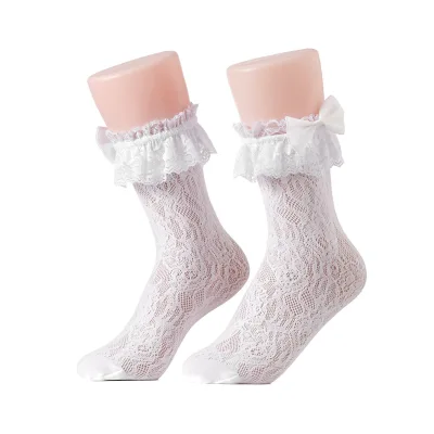 Lolita Lace-Trimmed Thin Ankle Socks for Women Cotton Knitted Summer Breathable Mesh Japanese-Style Princess Fairy Design Daily