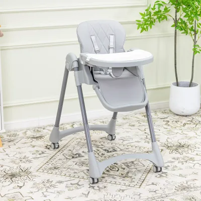Modern Simple Aesthetics Foldable Baby Feeding Chair with Strong Frame Multi-Position Backrest Footrest for Growing Kids