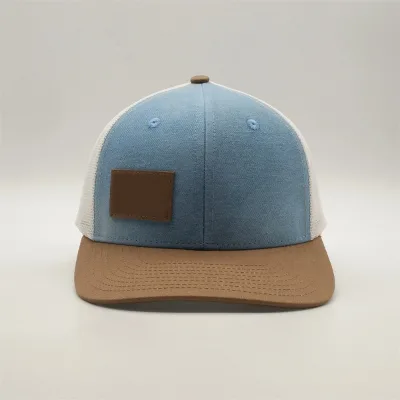 OEM Custom Patch Logo Trucker Hats High Quality Leather Applique Cotton Mesh Snapback Caps
