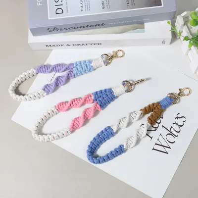 Hand Made Crochet Keychain for Women Colorful Hand Wrist Phone Strap Bag Pendant Keyring Accessories Woven Cotton Rope Wristband