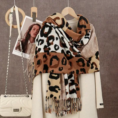 Fashion Popular Scarves Shawls Two-sides Printed Florals Leopard Imitated Cashmere Scarf Tassels Colorant Match Scarf Winter