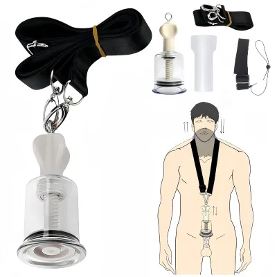 Male Penis Stretching Trainer with Silicone Sleeve Pump and Neck & Leg Straps for Enlargement and Erection