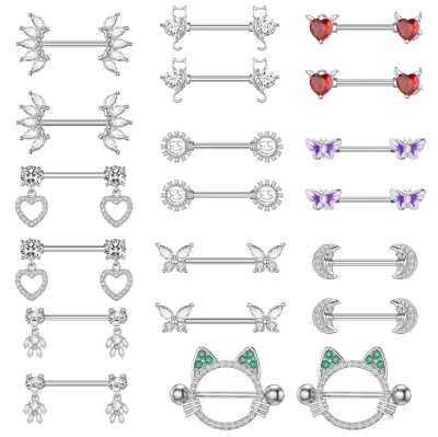 Stainless Steel Crystal Boobs Nipple Rings Body Jewelry Cute Women's Unisex Pairs Set for Wedding Engagement & Party Gift