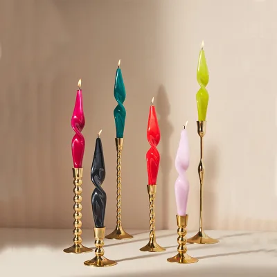 Huaming Unique Crude Short Multi Color Flickering Twist Taper Dinner Candle Lights Ivory White Lantern Glossy Twist Taper Candle