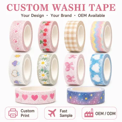 Custom OEM Cute Patterned Washi Paper Tape with Your Design for Scrapbooking Journaling DIY Crafts