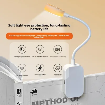 Mini USB Rechargeable Clip Book Light Student Dormitory Bedside Table-Portable Night Light 3-Year Warranty Multi-Color Button