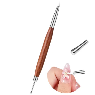 Dual End Nail Art Pen Wood Handle Nail Dotting Pen Metal Head Nail Sculpting Brush for Acrylic Nail Flower Design