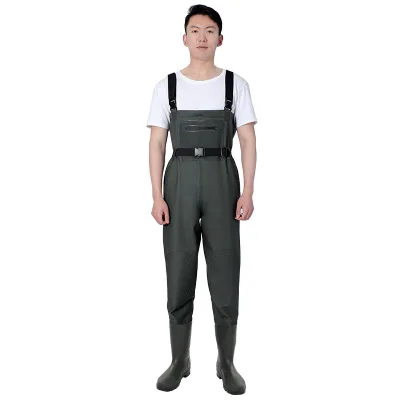 Upgrade Windproof Chest Fishing Wader Suit PVC Knitted Fabric Leather Bib Rain-proof Pants Raincoat Waterproof Beach Wading Suit