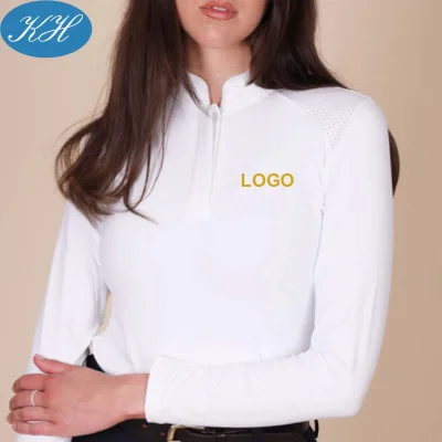 Custom Women Equestrian Tops Long Sleeve White Competition Air Mesh Shirt