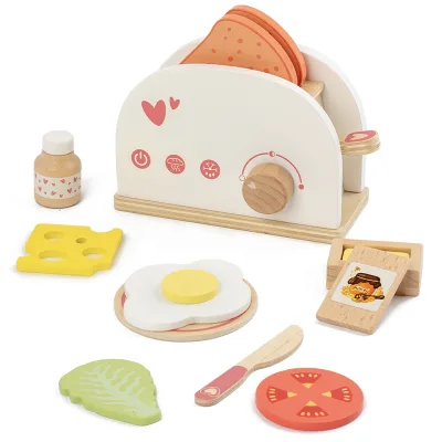 CE CPC High Quality Wooden Toy Royal Bread Maker Pretend Toy Children Kitchen Toy Set Parent-child Interaction Bread Toaster