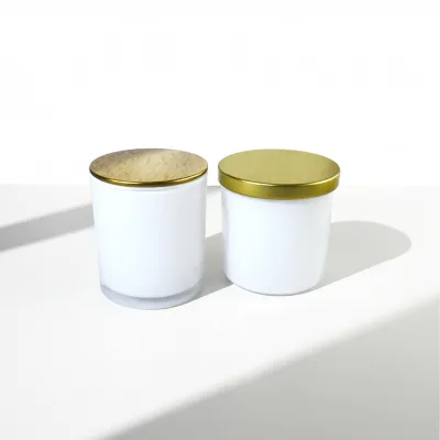 White Cement Cylinder Candle Jar with Gold Lid 9oz/10oz Eco-Friendly & Heat Resistant Flat Metal Top Packaging