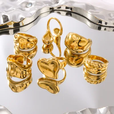 European American Women's Titanium Steel Gold-Plated Fashion Ring New Cross-Border Exaggerated Personality Irregular Heart