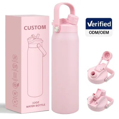 Low MOQ 32oz Matte Powder Coated 100% Leakproof Metal Bottle with High-Flow Spout Travel Mug for Daily Commuting