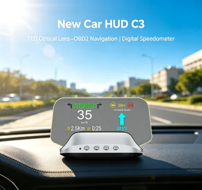 New Car HUD C3 TED Optical Lens OBD2 Navigation Head-Up Display Auto Gauge Digital Speedometer Electrical