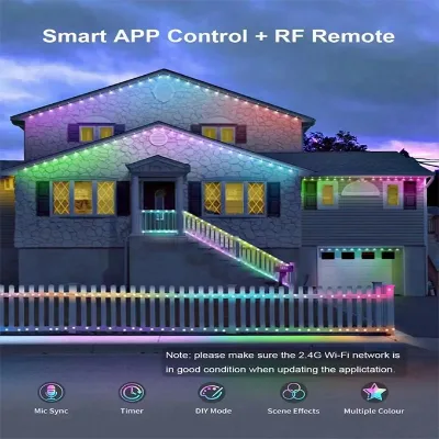 Manufacturer Direct Sales Mobile Phone Control 15m30pcs Eaves Lights RGB Color Courtyard Garden Atmosphere Lights Decoration