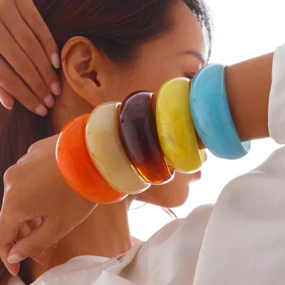 Chunky Multi-Color Large Resin Acrylic Open Bangle Fashion Statement Jewelry Bangles Multi-Color Acrylic Acetate Bracelet