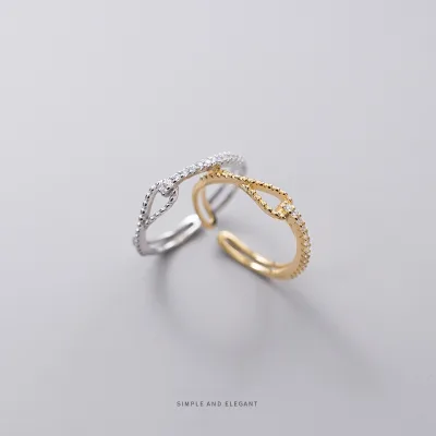INS Korean Style 925 Sterling Silver Hollow Double Layer Twist Zircon Open Adjustable Ring For Women