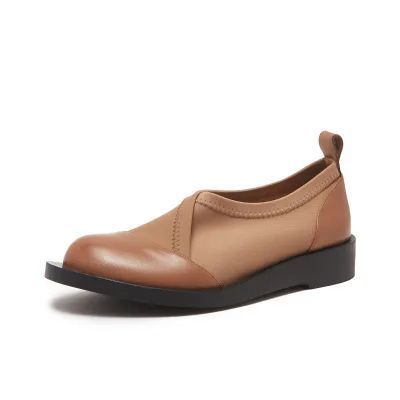 Latest Unique Design Chunky Platform Outsole Soft Elastic Fabric Genuine Leather for Women Ladies Flat Heel Sandals Boat Shoes