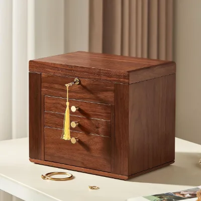 Classical Wooden Gift Box Black Walnut Luxury Wooden Jewelry Boxes Necklace Jewelry Box With Two Side Doors