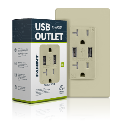 5.0A UL/CUL 20 Amp Receptacle with USB Port 125V USB Outlet Charger Socket Type-A American Standard Tamper Resistant USB Sockets
