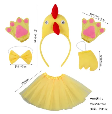 Ecoparty Kids Animal Yellow Chick Cock Rooster Tutu Ear Headband Bow Tie Tail Paws Halloween Costume Cosplay Role Play Costumes