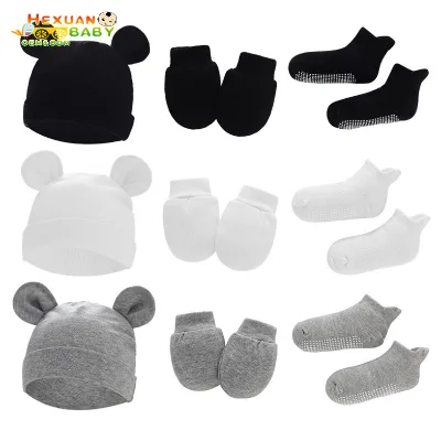 OEM Personalized Design Newborn Bundle Infant Hat and Mittens Knit Set Baby Top Knot Hats
