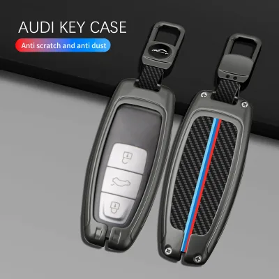 Custom Brand logo Carbon Fiber Zinc Alloy Car Key Cover case with Key Ring for Audi A1 A2