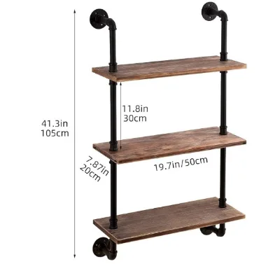 Industrial Floating Shelves Pipe Shelves Wood Floating Shelf, Industrial Retro Style,wall Shelves, Kitchen Shelves DIY Pipe