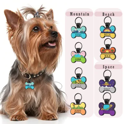 Custom Silicone Waterproof Eco-Friendly QR Code Personalized Engraved Dog & Cat Pet ID Tag Lace Decoration Colorful Bone Shape