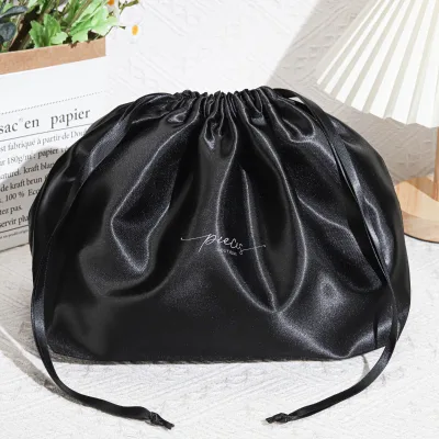 Custom Square Bottom Large Satin Cosmetic Drawstring Bag High End Travel Shopping Promotion Gift Makeup Pouch Dust Silk Bag