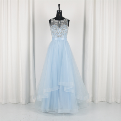 High Quality Tulle Beading Sleeveless Evening Ruffle Gowns Evening Gown Dress for Plus Size Women