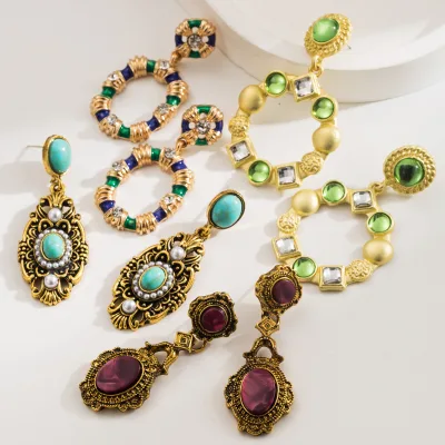 Antique style high-end earrings retro alloy earrings temperament earrings