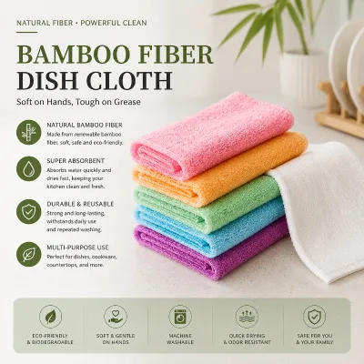 Reusable Eco Friendly Rectangle Dishcloth Highly Absorbent Non Scratch Bamboo Fiber Kitchen Cleaning Towel Enda