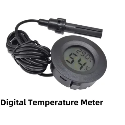Circular Embedded Digital Thermometer Hygrometer Meter Temperature Humidity Meter With Probe 1.5 Meters Black for Aquarium Tank