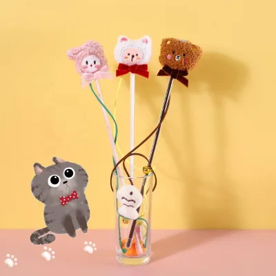 Funny Animal Shape Kitten Cat Toy Nylon Rope Feather Teaser Bead Play Pet Interactive Cat Sticks Toys