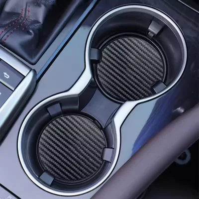 Cross-border E-commerce Bestseller Non-slip Car Cup Mat Carbon-fiber-pattern PVC PU coaster Universal Black Cup Holder for Cars