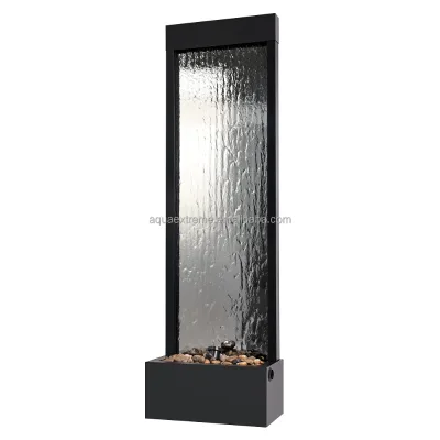 PONDO Mirror Waterfall Fountain with Stones and Light for Indoor/Outdoor, 20" L X 9" W X 59" H, Mirrored Silver
