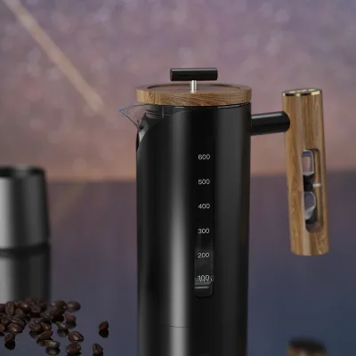 Luxury Modern Double Wall Food-Grade 304 Stainless Steel High Borosilicate Glass Hourglass Walnut Handle French Press Gift Box