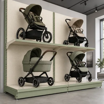 Mother and Baby Shop Shelving Unit for Strollers Prams and Infant Travel Systems